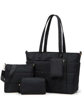 Puffer Tote Bag Lightweight Quilted Polyester Travel Gym Work Handbag